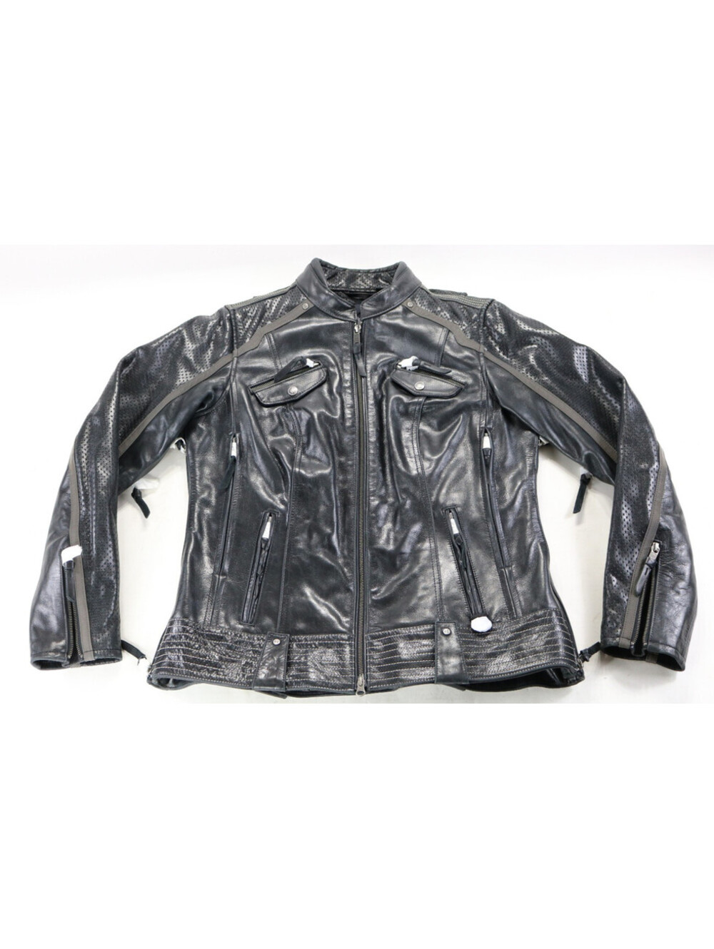 harley davidson jacket XL black leather vents armor pockets reflective vents bar